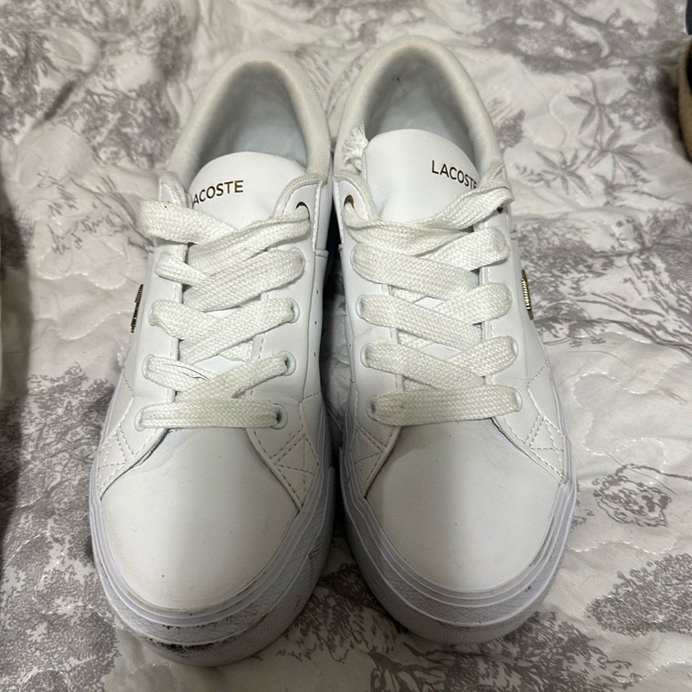 Lacoste White Leather Platform Sneakers
